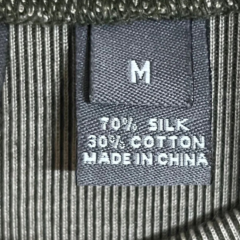Saks Fifth Avenue Mens Silk Cotton Mock Neck Sweater Olive Green Ribbed Size M‎